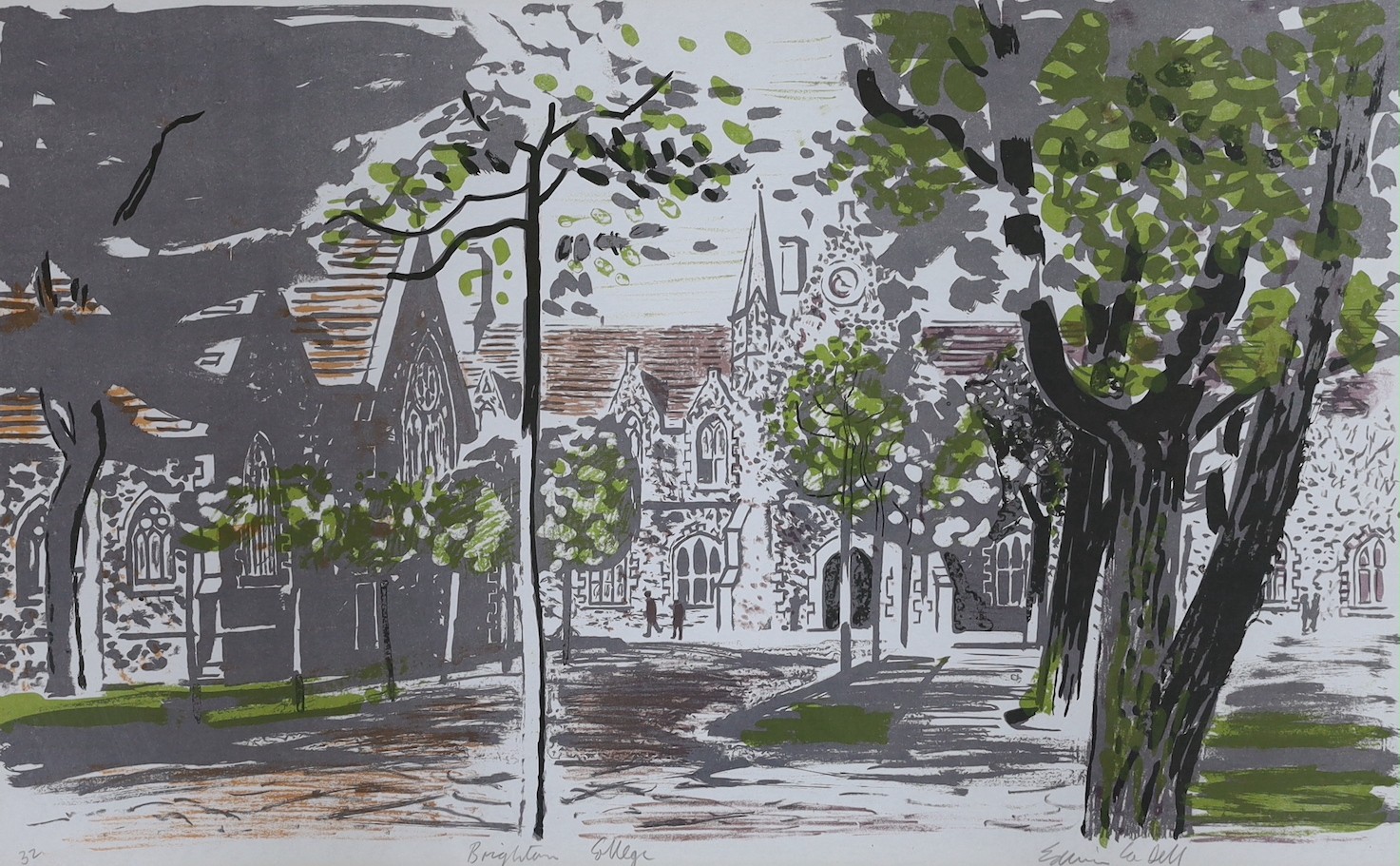 Edwin La Dell (1919-1970), limited edition print, Brighton College, signed in pencil and numbered 32, 38 x 62cm